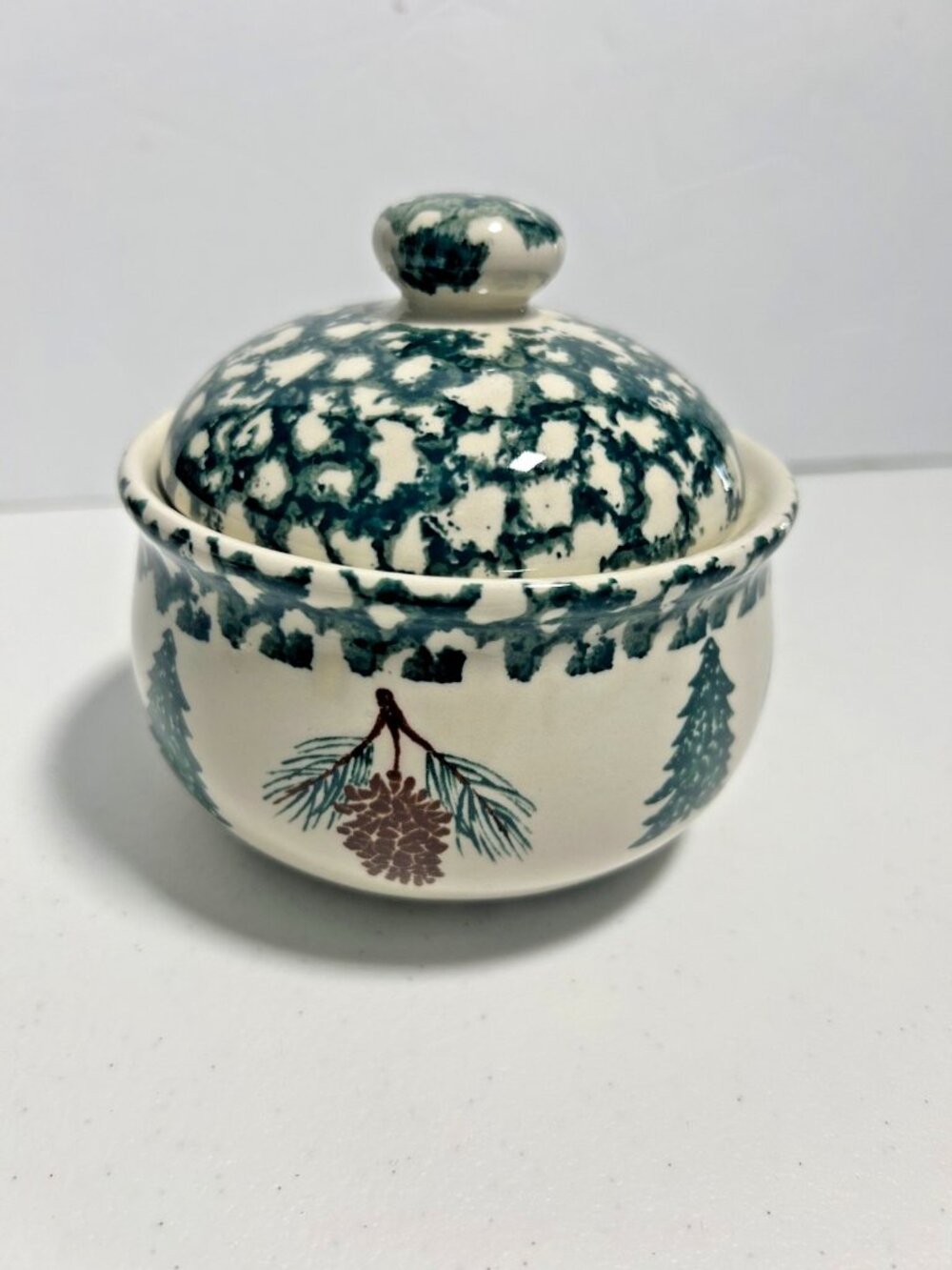 Retired FOLKCRAFT by TIENSHAN Sponge Stoneware PINE CONE Ceramic Sugar Bowl